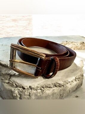 Brighton Brown Textured Leather Belt Full Grain Glove Lining USA Unisex Sz 36